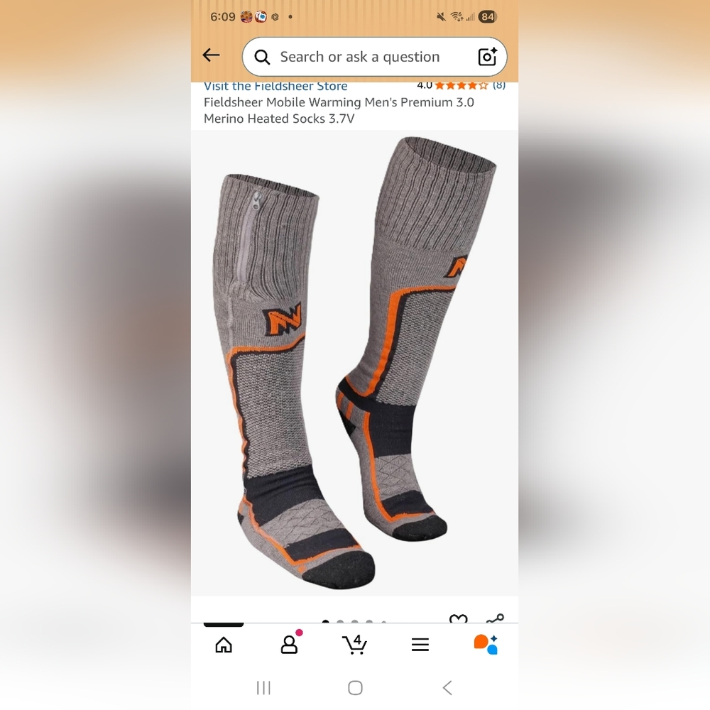Men's Heated Socks - Gray and Orange Size Large New In Box